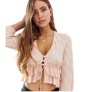 FREE PEOPLE Samifran Long Sleeve Peach Cropped Blouse - Size Large
